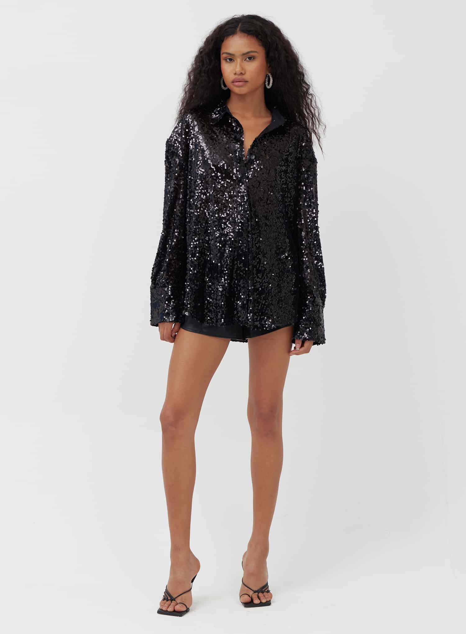 Black Oversized Sequin Shirt